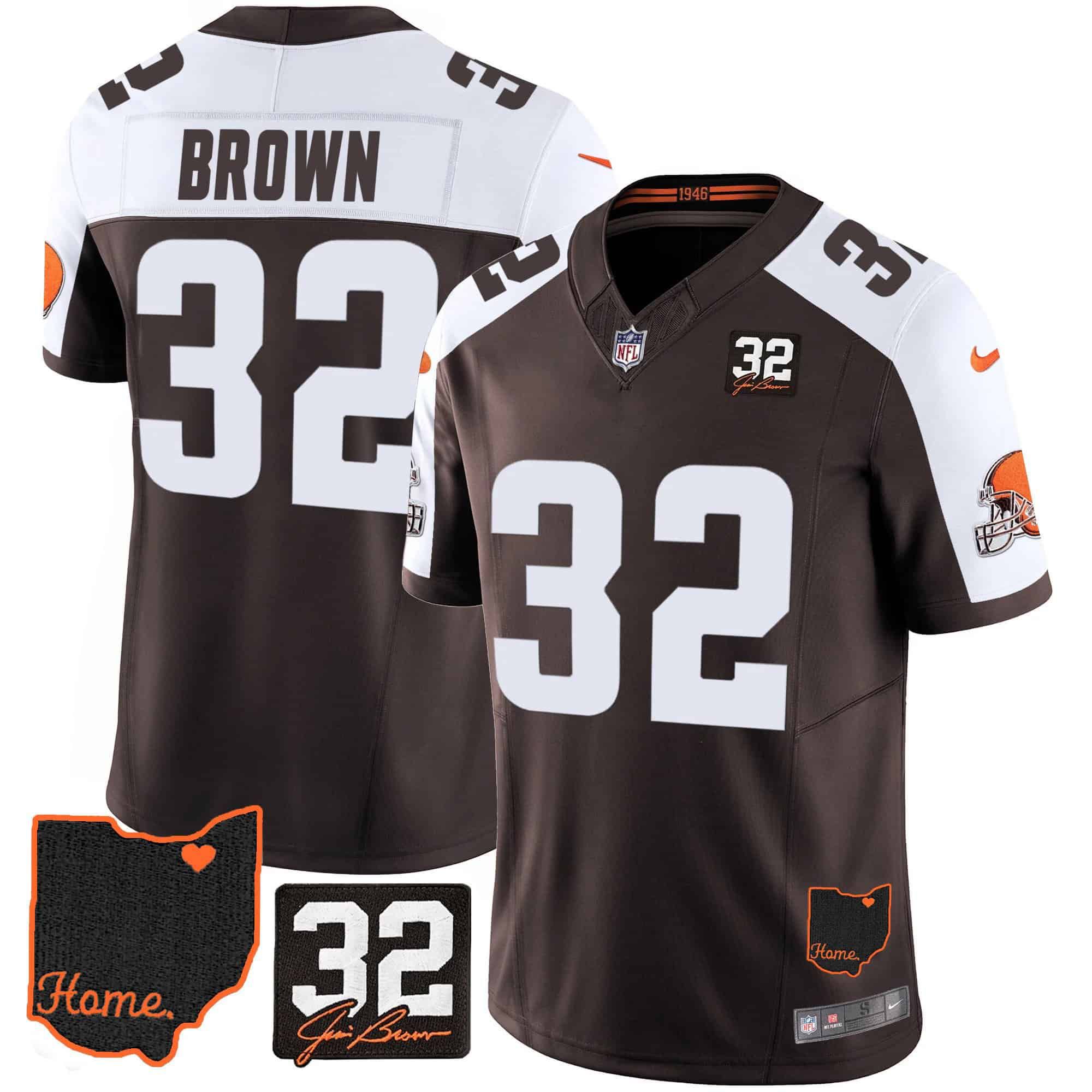Men Cleveland Browns 32 Brown Brown Memorial Home Patch 2024 Nike NFL Jersey
